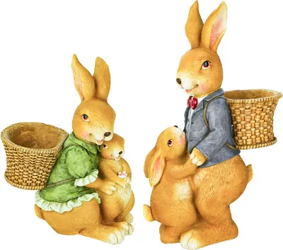 Produktbild von Deko-Hasen Familie Mutter & Tochter und Vater & Sohn, Gartenfiguren, Osterdeko, Dekofiguren für den Außenbereich, Gartendekoration, Frühlingsdeko