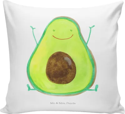Produktbild von Mr. & Mrs. Panda Dekokissen Avocado Glücklich - Weiß - Geschenk, Polster, Sofa Kissen, Deko, Frucht, Kuschel, Sofakissen, Freude, Chaos, Gesund