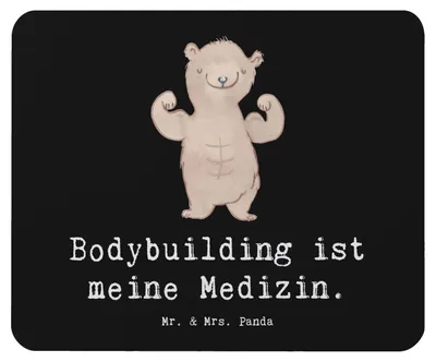 Produktbild von Mr. & Mrs. Panda Mauspad Bär Bodybuilding - Schwarz - Geschenk, laptop, Mouse Pad, Sport, Fitnessstudio, pc mausunterlage, Kondition, Fitness, Mousepad, Training