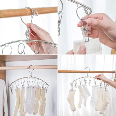 Produktbild von RVS Wäsche Trockenständer Kleiderbügel - Mit Clips für Unterwäsche und Socken - 3 Stück - RVS