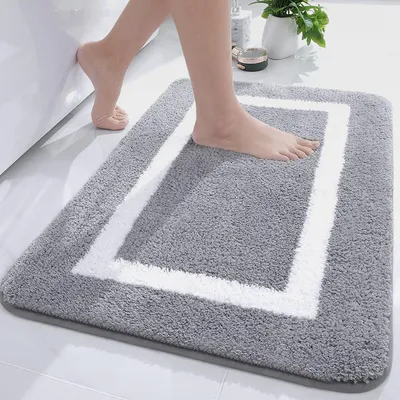 Produktbild von Badezimmerteppich Badematte rutschfest Waschbar Badteppich Weiche Mikrofaser Hochflor Badvorleger – 40 x 60 cm, Grau