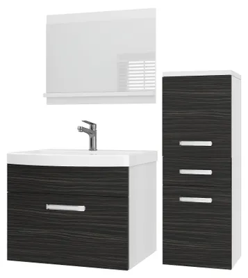 Immagine prodotto di Set di mobili da bagno BELINI PRI M2, 90 cm, finitura noce scuro opaca - Mobile bagno moderno con lavabo e specchio, completo di tutti gli accessori, da montare a parete