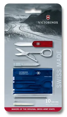 Immagine prodotto di Carta multiuso svizzera Victorinox Swiss Card Classic, 10 funzioni, incl. forbici e penna, blu trasparente