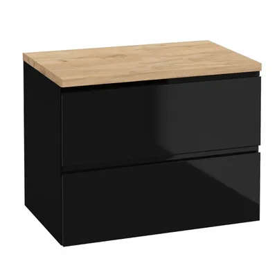 Produktbild von Stamar | Badezimmerschrank - MIT EICHENNBLATTP, 60 cm - schwarz glänzend.