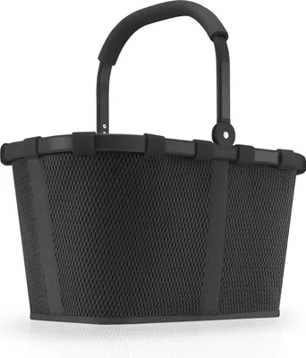 A black mesh basket with a black handle, shown from the front.