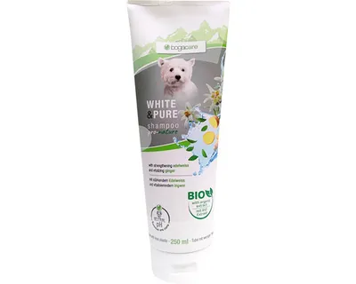 Produktbild von Bogar SHAMPOO WHITE & PURE Hund, Hund, Shampoo, Gardenia Jasminoides Fruchtextrakt, Leontopodium Alpinum Blüten-/Blattextrakt, Zingiber..., 250 ml