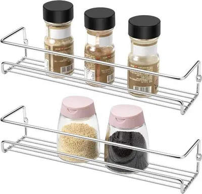 Image de Étagère à épices à deux étages pour armoires de cuisine, à fixation murale pour miroir, étagère à épices à deux étages pour armoires de cuisine, à fixation murale