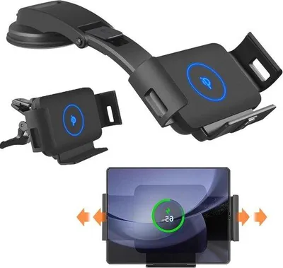 Zdjęcie produktu dla Bezprzewodowa stacja ładująca do samochodu z funkcją automatycznego mocowania, kompatybilna z Galaxy Z Fold 5, 4, 3/S24/S23 Ultra/S22, bezprzewodowa ładowarka do otworu wentylacyjnego/deski rozdzielczej, uchwyt na telefon do samochodu, 12 V, czarny, mały rozmiar