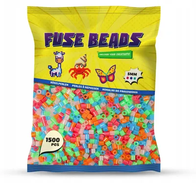 Zdjęcie produktu dla Koraliki do prasowania brokatowe 1500 szt. Midi 5 mm Benny Beads – prasowanki z brokatem, koraliki termiczne, pixel art dla dzieci