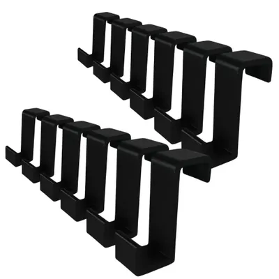 Two rows of black door hooks against a white background.
