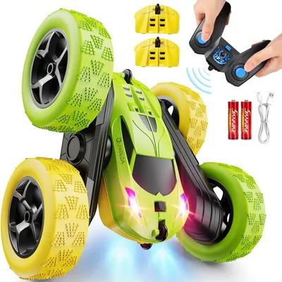 Productafbeelding van Afstandsbedieningsauto, RC-speelgoed voor jongens van 6-12 jaar, off-road RC-stuntauto met 4WD en 360° rotatie. Cadeau voor jongens en meisjes, geel en groen