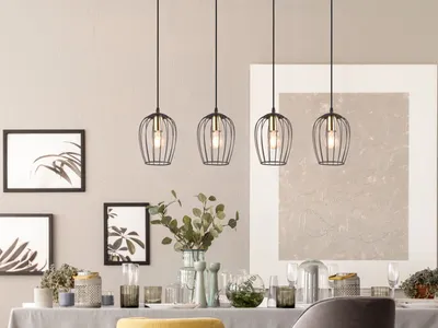 Image de Suspension de style industriel pour au-dessus de la table à manger et de l'îlot de cuisine L 90cm