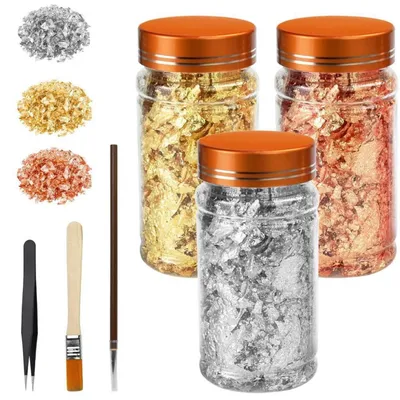 Produktbild von Dekorationsflocken Set 3 Farben Aluminiumfolie mit Zubehör für Basteln & Nagelkunst