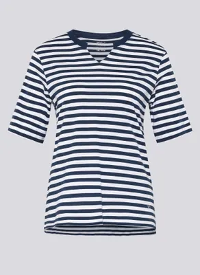 Produktbild von Rabe T-Shirt mit V-Ausschnitt und Streifen, Dunkelblau, Größe 48