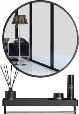 Zdjęcie produktu dla Lustro Okrągłe Z Półką I Uchwytem Na Ręcznik 80Cm