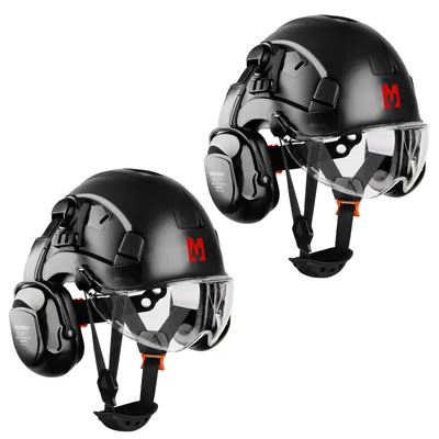 Produktbild von MUSTBAU 2 PAAR Forsthelm EN397 Bauhelm Schutzhelm mit Visier & Gehörschützern, ABS-Arbeitshelm für Erwachsene, Forstwirtschaft & Baustelle, 53–63cm