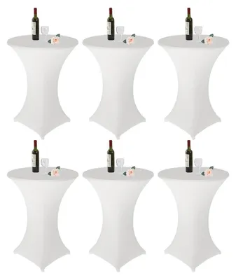 Immagine prodotto di Copertura per tavolo da bar, confezione da 6, dimensioni 60 x 110 cm, colore bianco, elasticizzata, ideale per bar, matrimoni, feste di compleanno