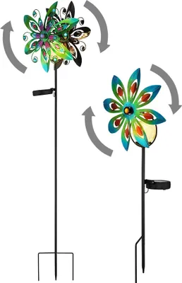 Produktbild von 2er Set LED Solarleuchte, Glaskugel, Windrad, bunt