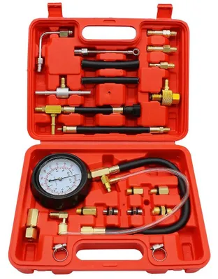 Obrázok produktu pre Tester tlaku paliva – súprava na meranie vstrekovacieho tlaku – analógový manometer – 0–140 PSI (0–9,7 bar) – pre benzín a naftu – automobilové náradie