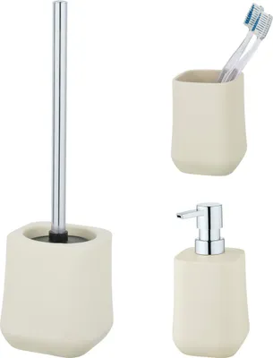 Produktbild von Schöner Wohnen Keramik Bad-Accessoire Set Adine Beige WC-Garnitur Seifenspender Zahnputzbecher