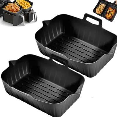 Produktbild von 2 Stück Heißluftfritteuse Zubehör - Silikon Backform für Heißluftfritteuse - 22x16x6 cm - Wiederverwendbar - BPA-freies - Spülmaschinengeeignet