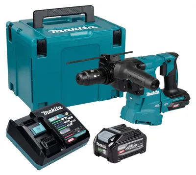 Imagen del producto de Martillo combinado a batería Makita HR 012 GU101, 40 V máx., 3,3 J, SDS plus, sin escobillas + 1 batería de 4,0 Ah + cargador + maletín Makpac