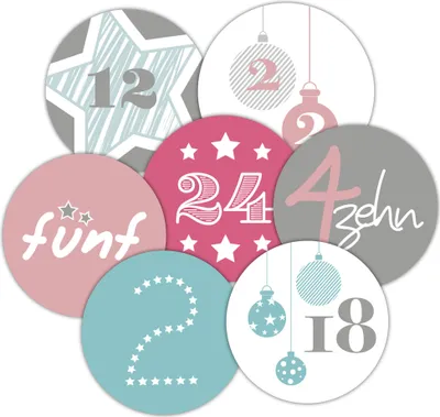 Produktbild von 48 Adventskalenderzahlen Aufkleber, für 2 Kalender, pastell, Durchmesser 4 cm (Angebot) / Sticker, Weihnachten, Adventskalender, DIY Kalender
