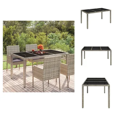 Image de vidaXL Table de jardin avec plateau en verre Gris 150x90x75 cm Poly Rotin - Tables de jardin