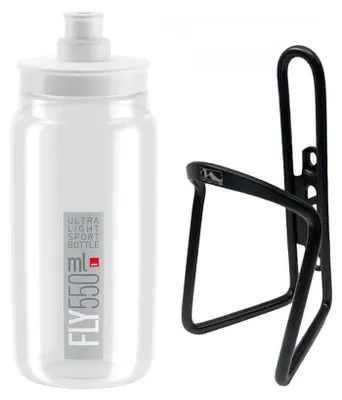 Immagine prodotto di Borraccia Elite, modello "Trinkflasche", trasparente e grigia, insieme al portaborraccia M-Wave, colore nero.