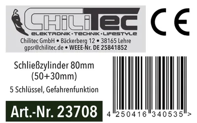 Produktbild von Schließzylinder 80mm (50+30mm) 5 Schlüssel, Not- & Gefahrenfunktion