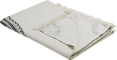 Obrázek produktu pro BELIANI Přikrývka béžová a černá bavlna 130 x 180 cm mandalový vzor ručně vyšívaná přehoz na postel se střapci boho styl