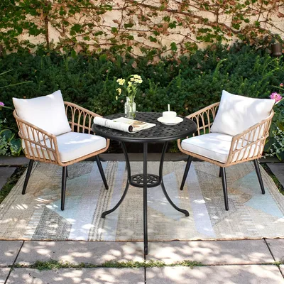 Image de Table d'extérieur ronde - Table bistrot - Table de jardin - Table de balcon - Table de terrasse - Noire - 60,96 cm avec trou pour parasol