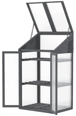Productafbeelding van Outsunny vroege kas van hout, mini-kas 70 x 50 x 120 cm, kas in de kleur grijs