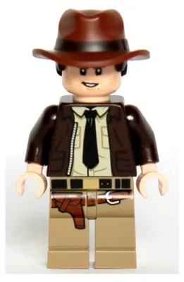 Produktbild von LEGO Minifigur Indiana Jones - Dark Brown Jacket, Black Tie, Reddish (iaj046)