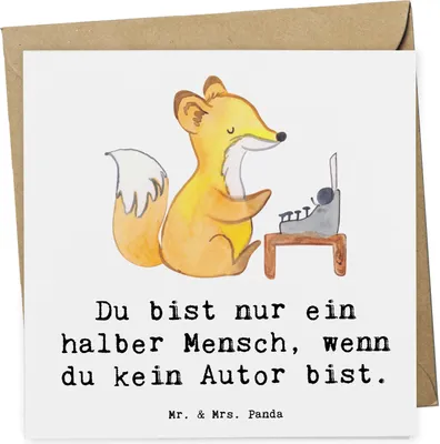 Produktbild von Mr. & Mrs. Panda Grußkarte Autor Herz - Weiß - Geschenk, anlasskarte, Klappkarte, faltkarte, Spruch, Verlag, Schriftsteller, Glückwunschkarte, Buchhandlung, doppelkarte