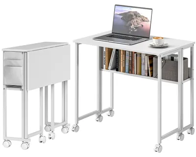 Produktbild von HOMCOM Schreibtisch Klappbar Kleiner 80 cm Klappschreibtisch mit Rollen Weiß