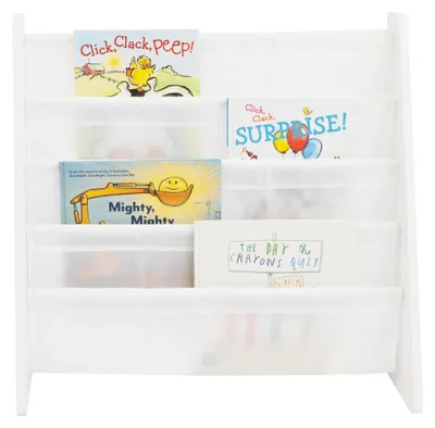 Kinderbuchregal, 4 Ebenen, Holz, Weiß, 63x28x60 cm