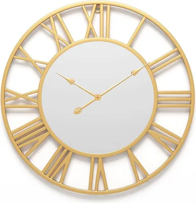 Produktbild von Runde Wanduhr aus Metall mit Spiegel, europäischer Stil, stille Sekundenanzeige, dekorative Zeigeruhr für Wohnzimmer, Schlafzimmer, Büro, Ø 40 cm, Gold