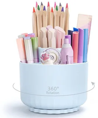 Obrázek produktu pro 360° otočný držák do kanceláře, organizér na stůl s 5 přihrádkami na školní potřeby, kancelářské potřeby, psací potřeby a další kancelářské potřeby (safírově modrý)