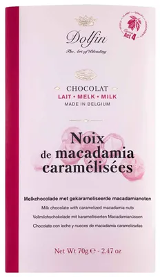 Zdjęcie produktu dla Dolfin - Mleczna czekolada z karmelizowanymi orzechami makadamia, 70 g