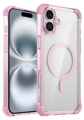 Image de Coque magnétique pour iPhone 14 Plus / 16 Plus compatible avec MagSafe, étui transparent antichoc, protection militaire Rose