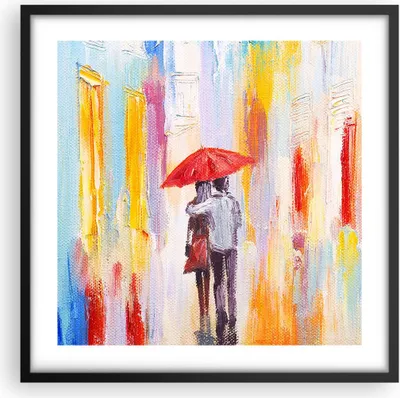 Produktbild von Gerahmtes Poster - Schwarzer Rahmen - Liebhaber Regenschirm - 50x50 cm - Wand Bild - Wanddeko - Wandbilder - Kunstposter - Wandposter - Bilderrahmen - Bilder - Kunstdruck - Wandbild - P2BAC50x50-3692