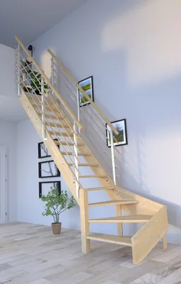 Produktbild von Holztreppe Korfu 1/4 gewendelter Ausführung links-Design Geländer Holzrundstäbe-beidseitig-ohne Setzstufen