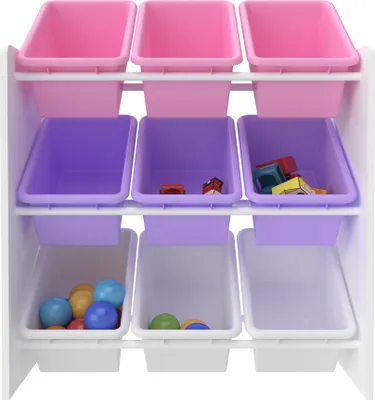 Produktbild von Kinderregal ‘Muxía’ mit 9 Ablagekisten Einhorn-Motiv 60 x 62 x 26,5 cm