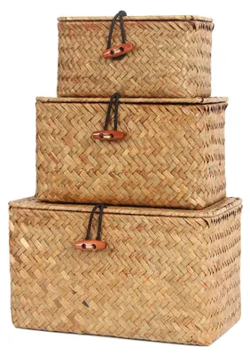 Produktbild von Solidchoice – Körbe aus Rattan mit Deckel – Set mit 3 Stück (klein, mittel, groß) zur Organisation
