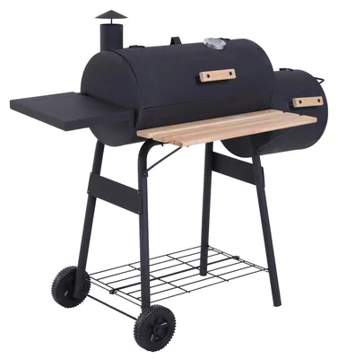 Produktbild von Barbecue Holzkohlegrill Smoker - Standgrill - Deckel mit Thermometer - Räder und Ablagen - Kaltgewalzter Stahl - Armeegrün
