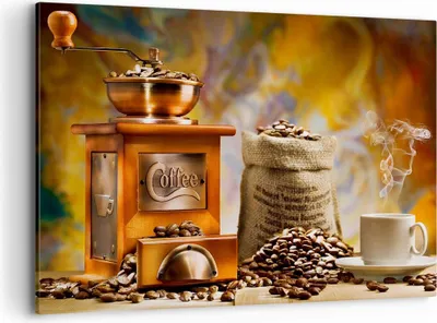 Produktbild von Bild auf Leinwand - Leinwandbild - Kaffee Körner Mühle Tasse - 120x80cm - Wand Bild - Wanddeko - Leinwanddruck - Bilder - Kunstdruck - Wanddekoration - Leinwand bilder - Wandkunst - AA120x80-2592