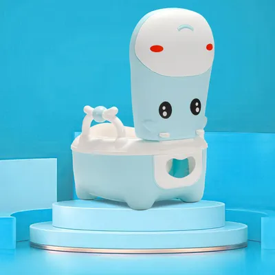 Image de Siège de toilette pour enfants ISOISL, avec insert amovible et brosse de nettoyage, dossier haut, siège enPolyuréthaneamovible et poignées de maintien latérales, couleur bleue