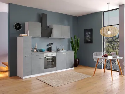 Produktbild von Küche Küchenzeile Küchenblock Einbauküche Weiß Beton Malia 240 cm Respekta