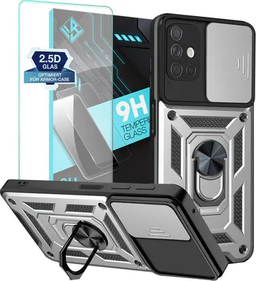 Produktbild von Armor Handyhülle für Samsung Galaxy A51 mit 9H Displayglas Displayschutz Kameraschutz Handy Panzer Case Cover Schutzhülle Outdoor Farbe: Silber
